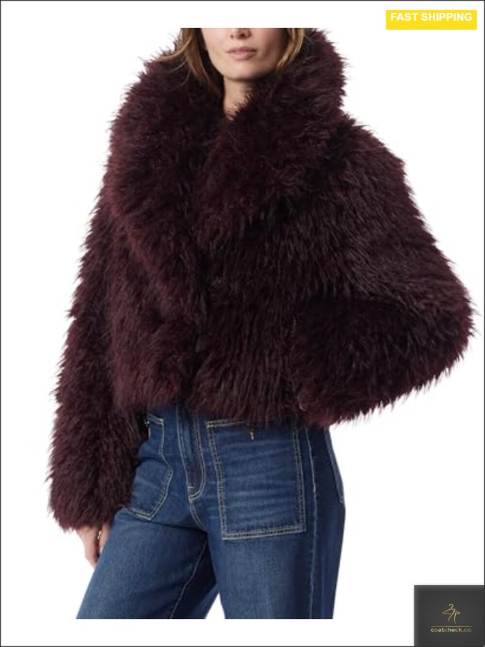 Faux Fur Crop Jacket with Notch Collar Long Sleeve